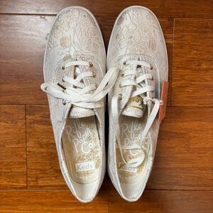 New Keds Women's Rifle Paper Co. Gold Floral Sneakers Size 7
